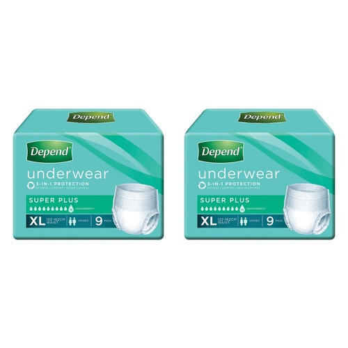 Depend Incontinence Underwear Unisex Super Plus Extra Large 9 Pack Bundle of 2