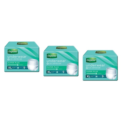Depend Incontinence Underwear Unisex Super Plus Extra Large 9 Pack Bundle of 3