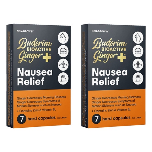 Buderim Bioactive Ginger Plus Nausea Relief Capsules 7-Pack Bundle of 2