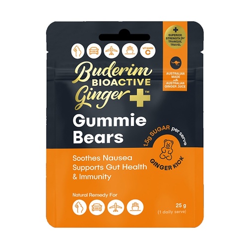 Buderim Bioactive Ginger Plus Gummie Bears 25g Snack-pack