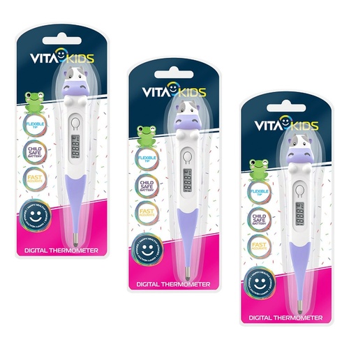 Medinox VitaKids Digital Flexi-Tip Thermometer Purple Cow Pack of 3