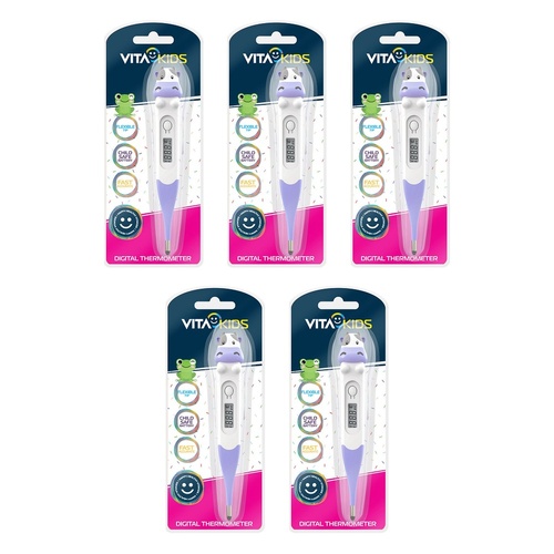 Medinox VitaKids Digital Flexi-Tip Thermometer Purple Cow Pack of 5