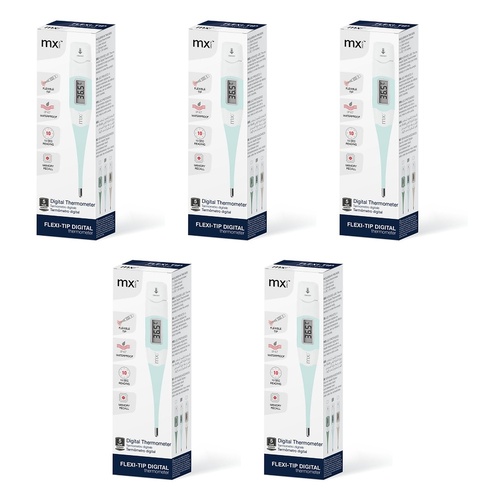 Medinox Thermometer Digital Flexi-Tip Powder Blue Pack of 5