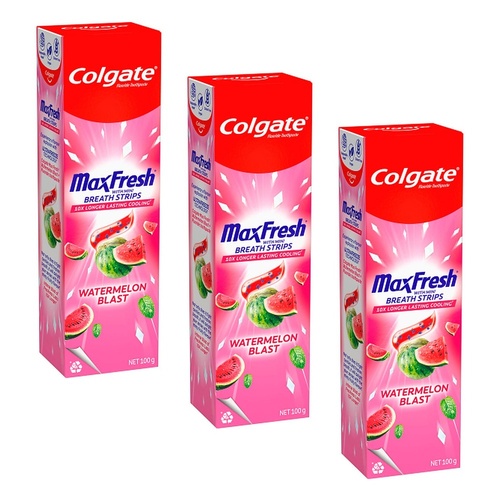Colgate Max Fresh Watermelon Blast Toothpaste with Mini Breath Strips Pack of 3