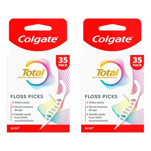 Colgate Total Active Prevention Floss Picks Mint 35 Pack Bundle of 2