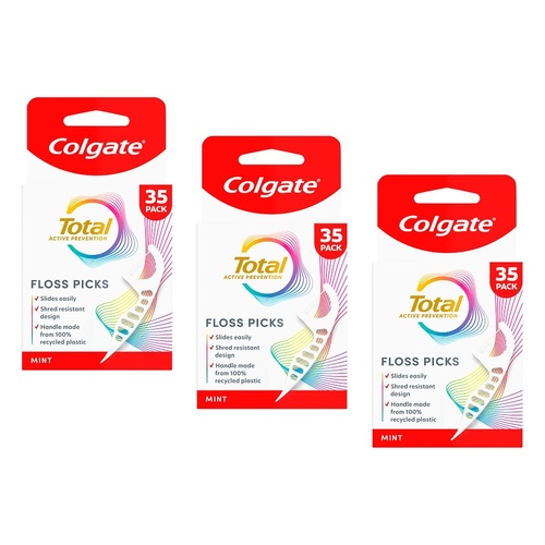 Colgate Total Active Prevention Floss Picks Mint 35 Pack Bundle of 3