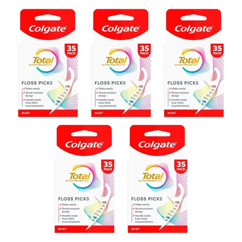 Colgate Total Active Prevention Floss Picks Mint 35 Pack Bundle of 5
