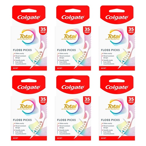 Colgate Total Active Prevention Floss Picks Mint 35 Pack Bundle of 6