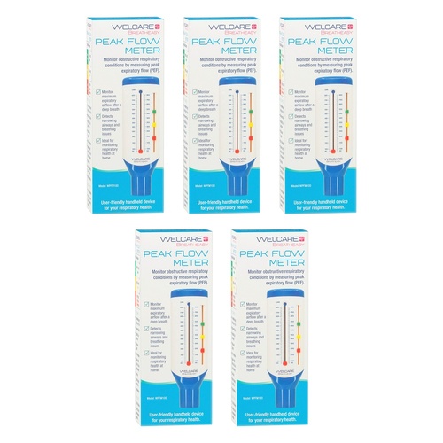 Welcare Breatheasy Peak Flow Meter Pack of 5