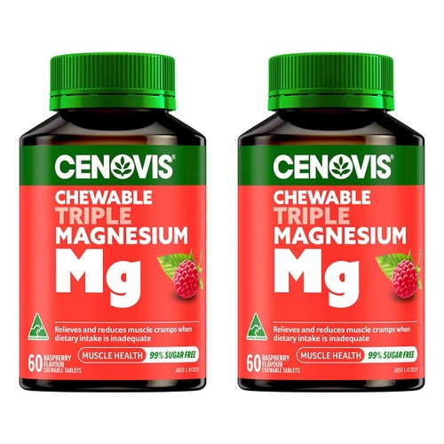 Cenovis Chewable Triple Magnesium Raspberry 60 Chewable Tablets Pack of 2