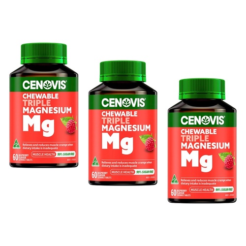 Cenovis Chewable Triple Magnesium Raspberry 60 Chewable Tablets Pack of 3