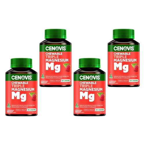 Cenovis Chewable Triple Magnesium Raspberry 60 Chewable Tablets Pack of 4