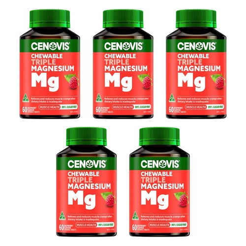 Cenovis Chewable Triple Magnesium Raspberry 60 Chewable Tablets Pack of 5