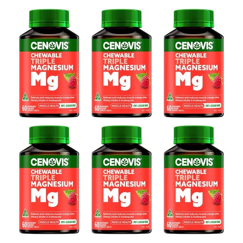 Cenovis Chewable Triple Magnesium Raspberry 60 Chewable Tablets Pack of 6