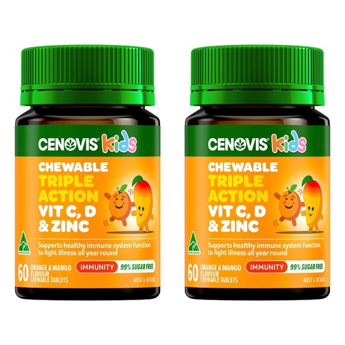 Cenovis Kids Chewable Triple Action Vit C, D & Zinc Orange & Mango 60 Pack of 2
