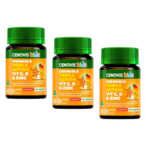 Cenovis Kids Chewable Triple Action Vit C, D & Zinc Orange & Mango 60 Pack of 3
