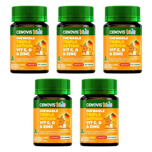 Cenovis Kids Chewable Triple Action Vit C, D & Zinc Orange & Mango 60 Pack of 5