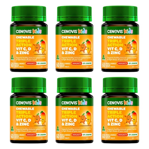 Cenovis Kids Chewable Triple Action Vit C, D & Zinc Orange & Mango 60 Pack of 6