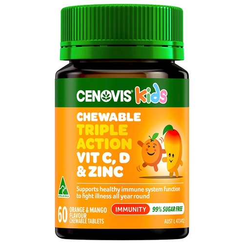 Cenovis Kids Chewable Triple Action Vit C, D & Zinc Orange & Mango 60 Tablets