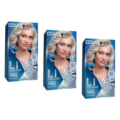 Schwarzkopf LIVE Colour Toner Ice White T1 Pack of 3