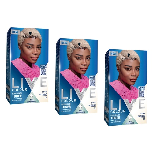 Schwarzkopf LIVE Colour Toner Soft Blonde T2 Pack of 3