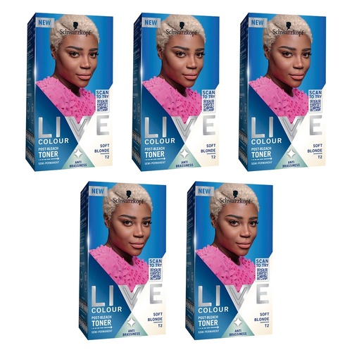 Schwarzkopf LIVE Colour Toner Soft Blonde T2 Pack of 5