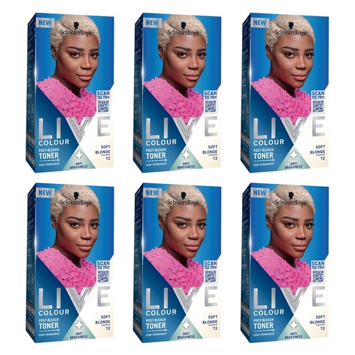 Schwarzkopf LIVE Colour Toner Soft Blonde T2 Pack of 6