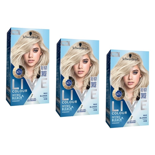Schwarzkopf LIVE Colour Intense Bleach Max Blonde 00B Pack of 3