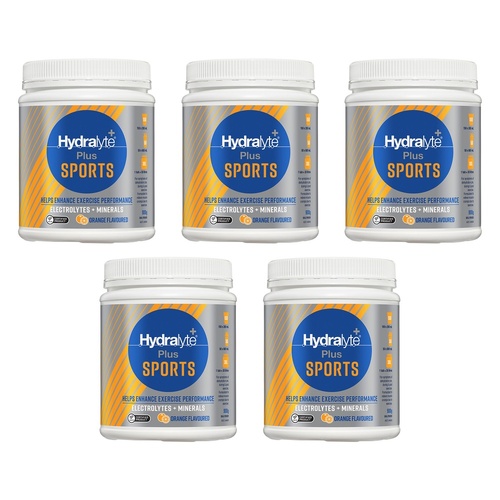 Hydralyte Plus Sports Orange Flavoured Powder 900g Pack of 5