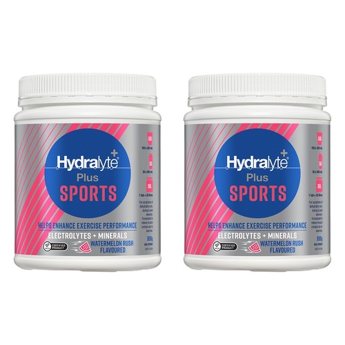 Hydralyte Plus Sports Watermelon Rush Flavoured Powder 900g Pack of 2