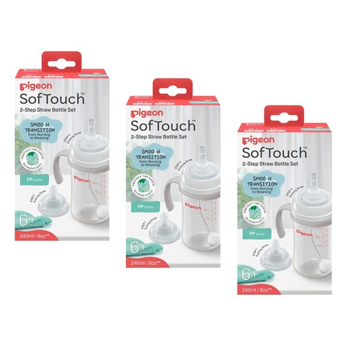 Pigeon SofTouch 2-Step Straw Bottle Set 6+ Months 240mL Pack of 3