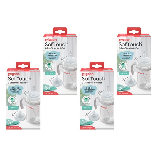 Pigeon SofTouch 2-Step Straw Bottle Set 6+ Months 240mL Pack of 4