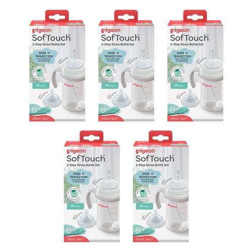 Pigeon SofTouch 2-Step Straw Bottle Set 6+ Months 240mL Pack of 5