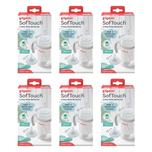 Pigeon SofTouch 2-Step Straw Bottle Set 6+ Months 240mL Pack of 6