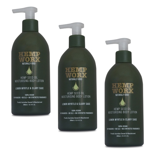 Hemp Worx Lemon Myrtle & Clary Sage Body Lotion 300mL Pack of 3