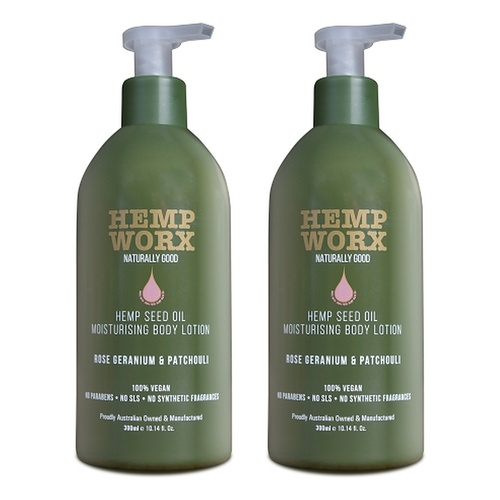 Hemp Worx Rose Geranium & Patchouli Body Lotion 300mL Pack of 2
