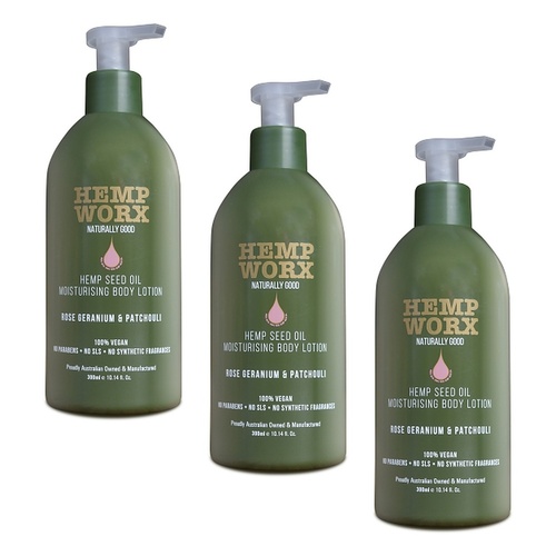 Hemp Worx Rose Geranium & Patchouli Body Lotion 300mL Pack of 3