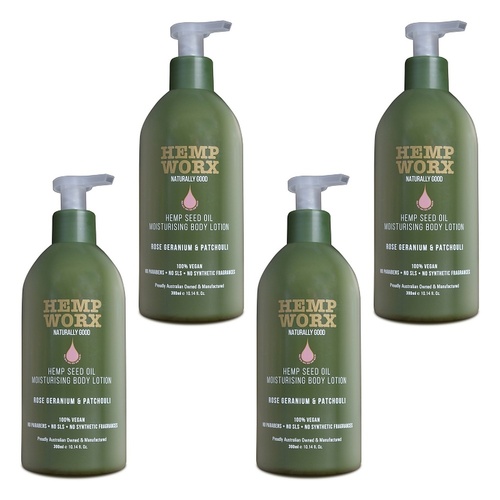 Hemp Worx Rose Geranium & Patchouli Body Lotion 300mL Pack of 4