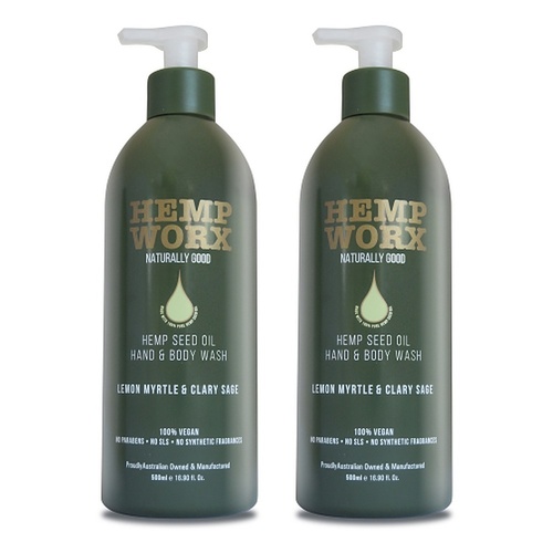Hemp Worx Lemon Myrtle & Clary Sage Hand and Body Wash 500mL Pack of 2