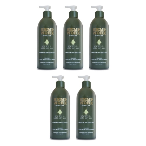 Hemp Worx Lemon Myrtle & Clary Sage Hand and Body Wash 500mL Pack of 5