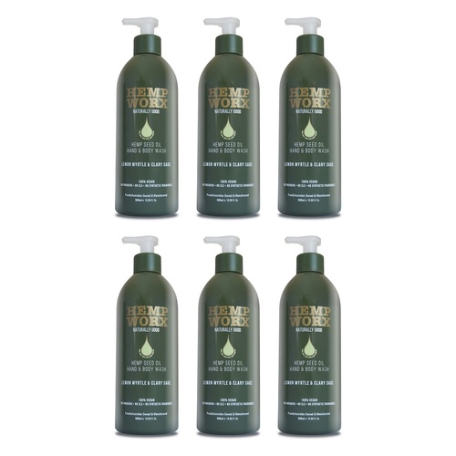 Hemp Worx Lemon Myrtle & Clary Sage Hand and Body Wash 500mL Pack of 6