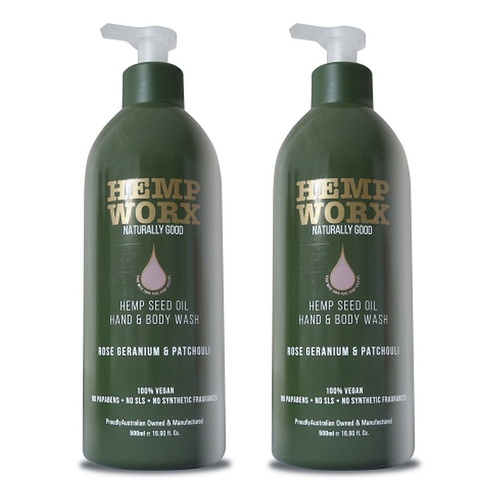 Hemp Worx Rose Geranium & Patchouli Hand and Body Wash 500mL Pack of 2