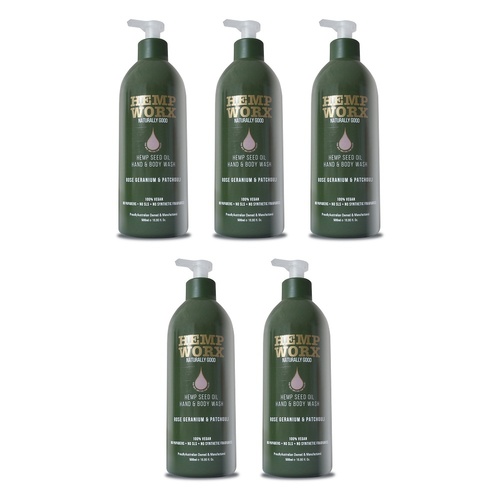 Hemp Worx Rose Geranium & Patchouli Hand and Body Wash 500mL Pack of 5