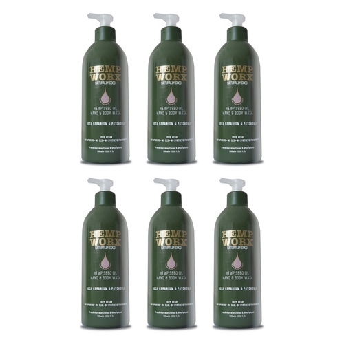 Hemp Worx Rose Geranium & Patchouli Hand and Body Wash 500mL Pack of 6