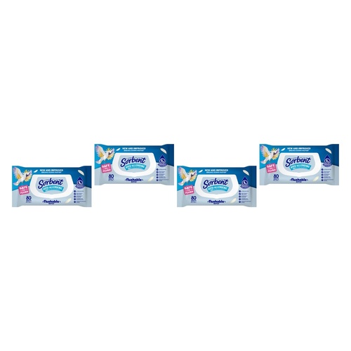 Sorbent Flushable Wipes Hypo-Allergenic 80s x 12 Bundle of 4