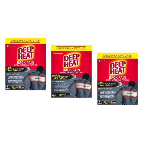 Deep Heat Back Pain Extra Large Heat Patches 4 Pack Bundle of 3