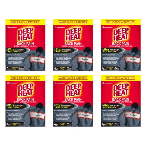 Deep Heat Back Pain Extra Large Heat Patches 4 Pack Bundle of 6