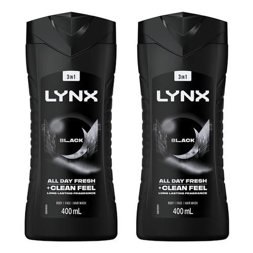 Lynx Black 3-in-1 Body Wash 400mL Pack of 2