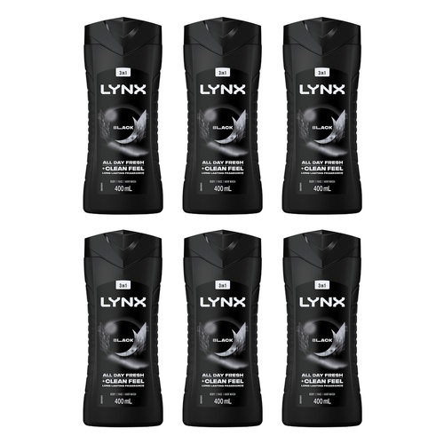 Lynx Black 3-in-1 Body Wash 400mL Pack of 6