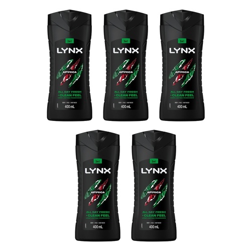 Lynx Africa 3-in-1 Body Wash 400mL Pack of 5